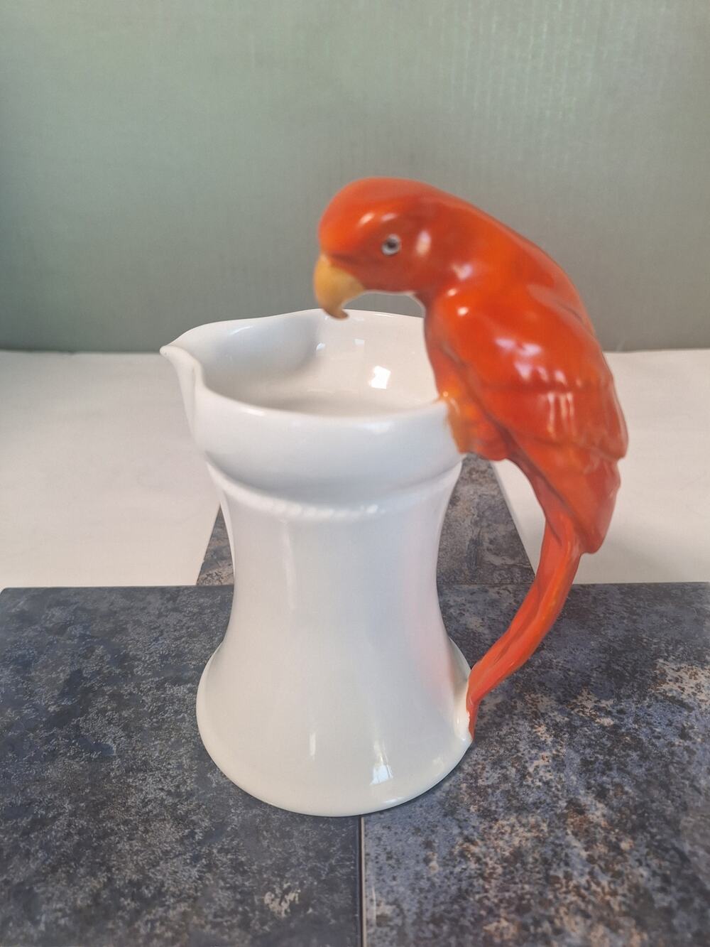Royal Bayreuth Bavaria Red Parrot Handle Pitcher Creamer Figural Bird Germany